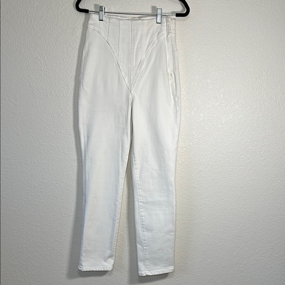 Good American White Corset Waist V-Yoke Slim Leg Jeans Size 4/27